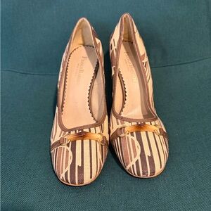 Franco Barbieri Brown Patterned Women's Flats with Gold Accent
